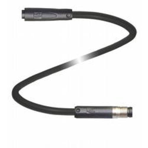 Cordset M8 socket snap-lock straight to M8 plug snap-lock straight A-coded, 4-pin, PUR cable black, UL-approved, drag chain suitable, torsion resistant, Length: 1 m