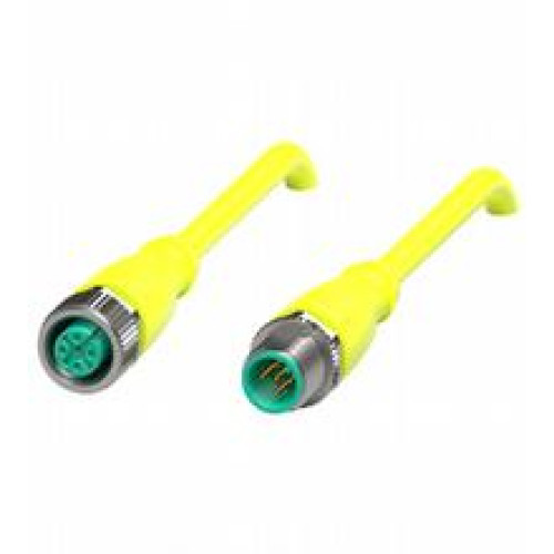 Cordset M12 socket straight to M12 plug straight A-coded, 5-pin, PUR cable welding-bead resistant yellow, UL approved, drag chain suitable, torsion resistant, Length: 5 m