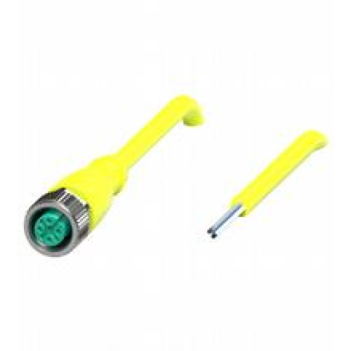 Female cordset single-ended M12 straight A-coded, 5-pin, PUR cable welding-bead resistant yellow, UL approved, drag chain suitable, torsion resistant, Length: 20 m