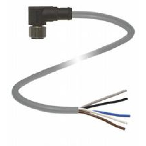Female cordset single-ended M12 angled L-coded, 5-pin, PUR cable grey, UL approved, Length: 5 m