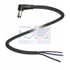 Male cordset single-ended M8 snap-lock angled A-coded, 3-pin, PUR cable black, UL-approved, drag chain suitable, torsion resistant, Length: 3 m