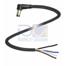 Male cordset single-ended M8 snap-lock angled A-coded, 4-pin, PUR cable black, UL-approved, drag chain suitable, torsion resistant, Length: 1 m