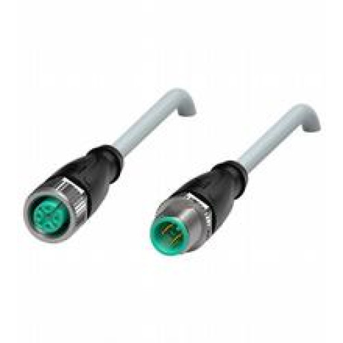 Cordset M12 socket straight to M12 plug straight A-coded, 4-pin crossed, PUR cable grey, Length: 5 m