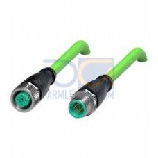 Ethernet bus cable M12 socket straight to M12 plug straight D-coded, 4-pin, PUR cable green, Cat5e, shielded, drag chain suitable, UL approved, Length: 3 m
