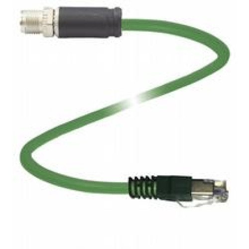 Ethernet bus cable M12 plug straight X-coded to RJ45 plug straight Ethernet-coded, 8-pin, PUR cable green, Cat6A, pairs shielded and overall shield , Length: 2 m