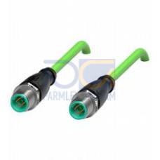 Ethernet bus cable M12 plug straight to M12 plug straight D-coded, 4-pin, PUR cable green, Cat5e, shielded, UL approved, Length: 1 m