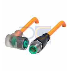 Cordset M12 socket angled to M12 plug straight A-coded, LED 4-pin, PUR cable welding-bead resistant orange, UL approved, drag chain suitable, torsion resistant, Length: 15 m
