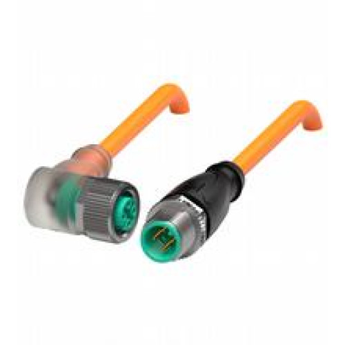 Cordset M12 socket angled to M12 plug straight A-coded, LED 4-pin, PUR cable welding-bead resistant orange, UL approved, drag chain suitable, torsion resistant, Length: 25 m