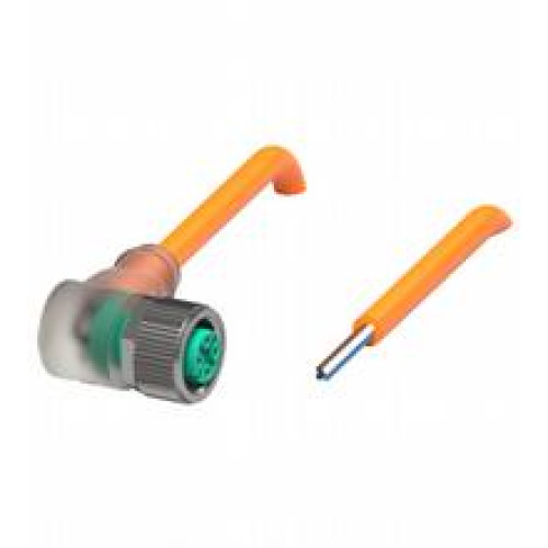 Female cordset single-ended M12 angled A-coded, LED 4-pin, PUR cable welding-bead resistant orange, UL approved, drag chain suitable, torsion resistant, Length: 10 m