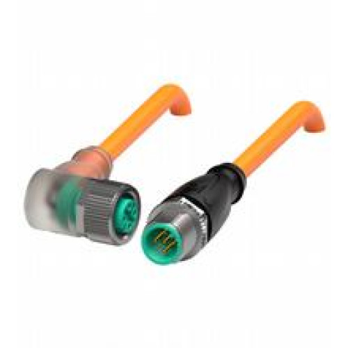 Cordset M12 socket angled to M12 plug straight A-coded, LED 5-pin, PUR cable welding-bead resistant orange, UL approved, drag chain suitable, torsion resistant, Length: 10 m