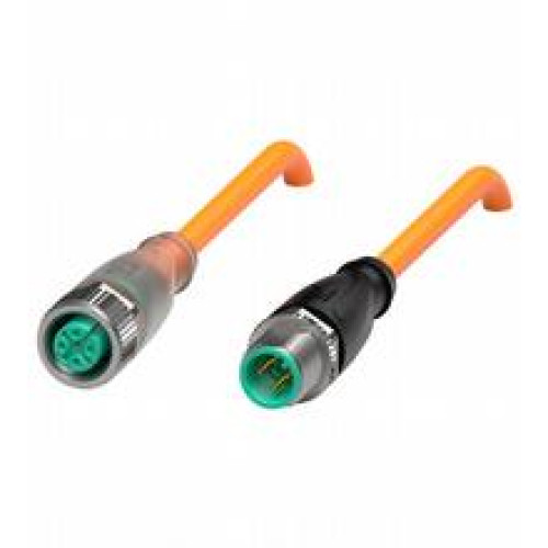 Cordset M12 socket straight to M12 plug straight A-coded, LED 4-pin, PUR cable welding-bead resistant orange, UL approved, drag chain suitable, torsion resistant