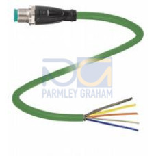 Ethernet bus cable male cordset single-ended M12 straight D-coded 4-pin, PUR cable green, Cat5e, shielded, drag chain suitable, UL approved, Length: 5 m