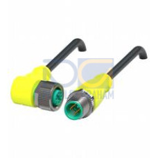 Cordset M12 socket yellow angled to M12 plug yellow straight A-coded, 4-pin, PUR cable weld spatter resistant black, UL approved, drag chain suitable, torsion resistant, Length: 8 m