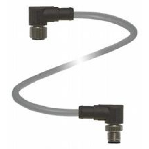 Cordset M12 socket angled to M12 plug angled L-coded, 5-pin, PUR cable grey, UL approved, Length: 1 m