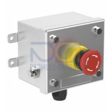 Product: LRS emergency stop unit; Enclosure material: AISI 316L stainless steel; Enclosure size (HxWxD): 96 x 110 x 86 mm; Finish: mechanically brushed; Enclosure cover: fixed by screws, fully deta..