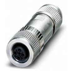 Female connector M12 straight D-coded 4-pin, shielded, for cable diameter 4 - 8 mm, field-attachable, insulation displacement connection