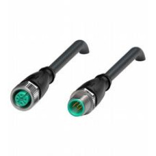 DeviceNet/CANOpen bus cable M12 socket straight to M12 plug straight A-coded, 5-pin, PUR cable 4-core twisted pairs black, shielded, UL approved, drag chain suitable, outdoor, Length: 3 m
