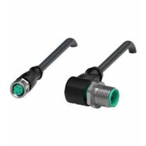 Cordset M8 socket straight to M12 plug angled A-coded, 4-pin, PUR cable black, UL approved, drag chain suitable, torsion resistant