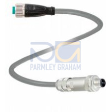 Cordset M12 socket straight A-coded 8-pin to M12 plug straight B-coded 5-pin, PUR cable grey, shielded