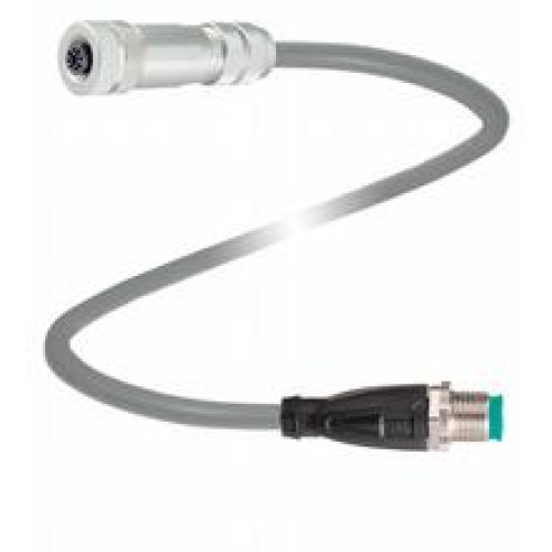 Cordset M12 socket straight B-coded 5-pin to M12 plug straight A-coded 5-pin, PUR cable grey, shielded