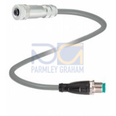 Cordset M12 socket straight B-coded 5-pin to M12 plug straight A-coded 5-pin, PUR cable grey, shielded