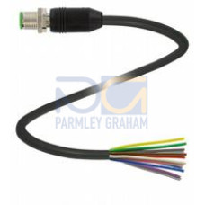 Male cordset single-ended M12 straight A-coded, 12-pin, PUR cable black, shielded, drag chain suitable