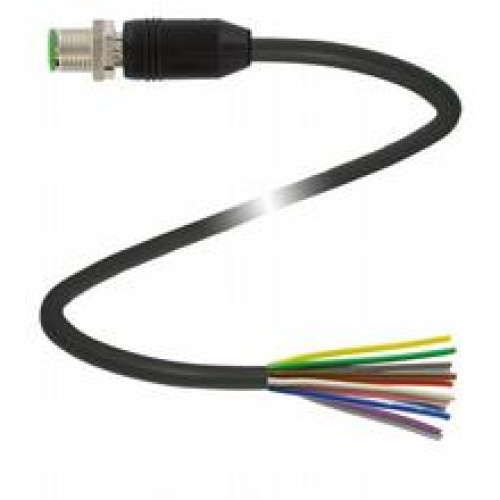 Male cordset single-ended M12 straight A-coded, 12-pin, PUR cable black, shielded, drag chain suitable