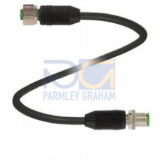 Cordset M12 socket straight to M12 plug straight A-coded, 12-pin, PUR cable black, shielded, drag chain suitable