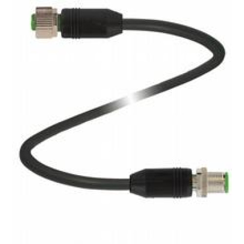 Cordset M12 socket straight to M12 plug straight A-coded, 12-pin, PUR cable black, shielded, drag chain suitable
