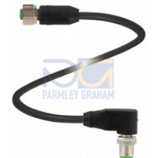 Cordset M12 socket straight to M12 plug angled A-coded, 12-pin, PUR cable black, shielded, drag chain suitable