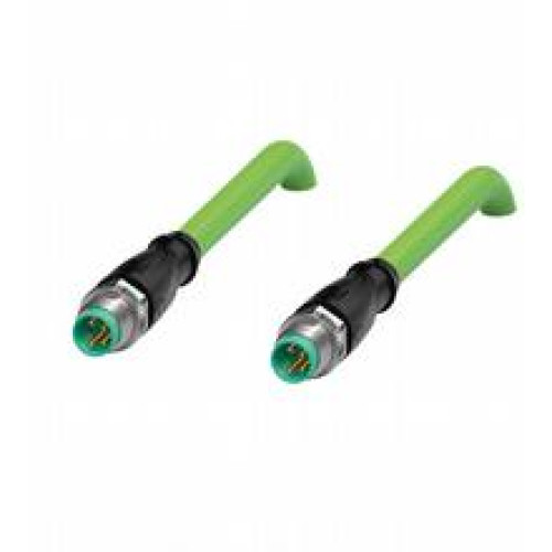 Ethernet bus cable M8 plug straight to M8 plug straight A-coded, 4-pin, PUR cable green, Cat5e, shielded, UL approved