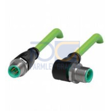 Ethernet bus cable M12 plug straight to M12 plug angled D-coded, 4-pin, PUR cable green, Cat5e, shielded, UL approved