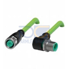 Ethernet bus cable M12 socket straight to M12 plug angled D-coded, 4-pin, PUR cable green, Cat5e, shielded, UL approved