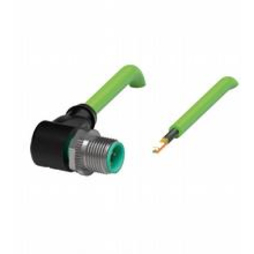 Ethernet bus cable male cordset single-ended M12 angled D-coded 4-pin, PUR cable green, Cat5e, shielded, UL approved
