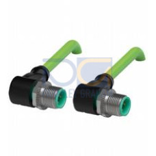 Ethernet bus cable M12 plug angled to M12 plug angled D-coded, 4-pin, PUR cable green, Cat5e, shielded, UL approved