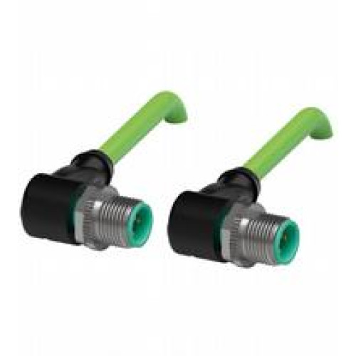 Ethernet bus cable M12 plug angled to M12 plug angled D-coded, 4-pin, PUR cable green, Cat5e, shielded, UL approved