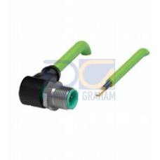 Ethernet bus cable male cordset single-ended M12 angled D-coded 4-pin, PUR cable green, Cat5e, shielded, UL approved