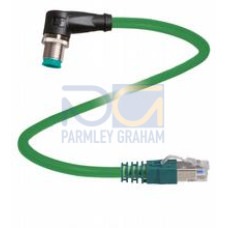 Ethernet bus cable M12 plug angled D-coded to RJ45 Ethernet-coded, 4-pin, PUR cable green, Cat5e, shielded