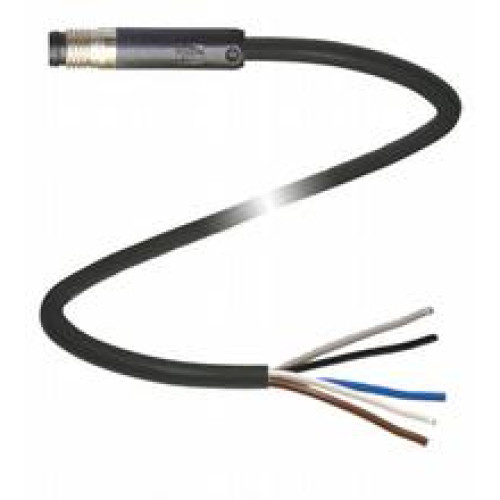 Male cordset single-ended M8 snap-lock straight B-coded, 5-pin, PUR cable black, UL-approved, drag chain suitable, torsion resistant