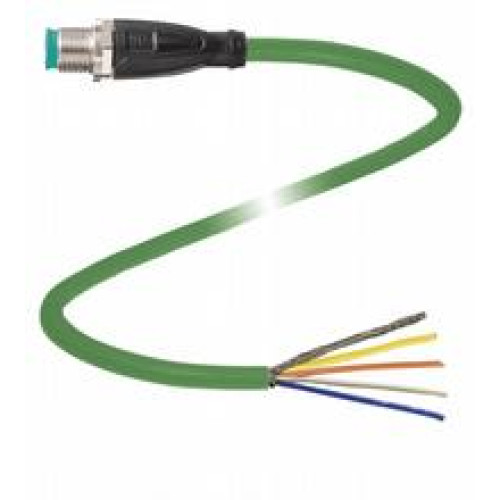 Ethernet bus cable male cordset single-ended M12 straight D-coded 4-pin, PUR cable green, Cat5e, shielded, drag chain suitable, UL approved