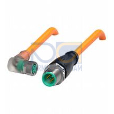 Cordset M8 socket angled to M12 plug straight A-coded, LED 3-pin, PUR cable welding-bead resistant orange, UL approved, drag chain suitable, torsion resistant