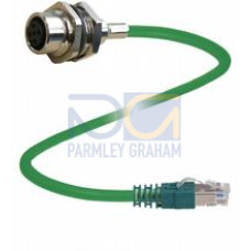 Ethernet bus cable receptacle M12 socket straight D-coded to RJ45 Ethernet-coded, 4-pin, PUR cable green, Cat5e, shielded, drag chain suitable