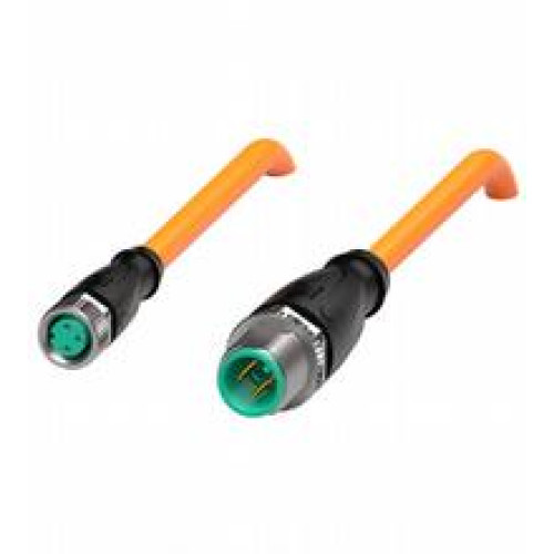 Cordset M8 socket straight to M12 plug straight A-coded, 3-pin, PUR cable welding-bead resistant orange, UL approved, drag chain suitable, torsion resistant