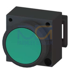 Illuminated pushbutton, 22mm, round, plastic, green, pushbutton, flat, with holder for 3 elements, w