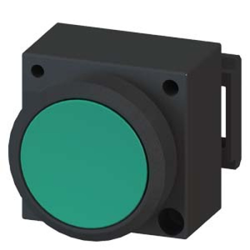 Illuminated pushbutton, 22mm, round, plastic, green, pushbutton, flat, with holder for 3 elements, w