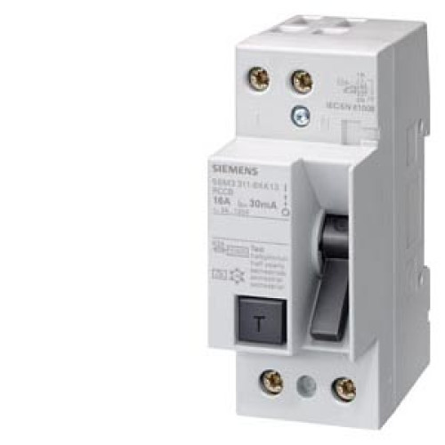 Residual current operated circuit breaker, 2-pole, type A, In: 16 A, 30 mA, Un AC: 125 V