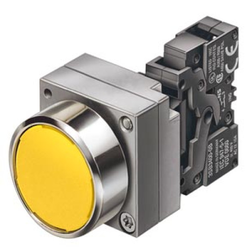 22MM METAL ROUND COMPLETE UNIT COMBINATION: PUSHBUTTON MOMENTARY CONTACT TYPE WITH FLAT BUTTON SCREW