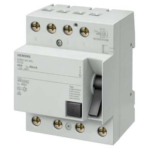 Residual current operated circuit breaker, 4-pole, type A, In: 63 A, 30 mA, Un AC: 400 V, N left