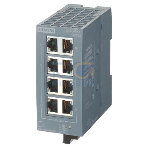 SCALANCE XB008 unmanaged Industrial Ethernet Switch for 10/100 Mbit/s; for setting up small star and