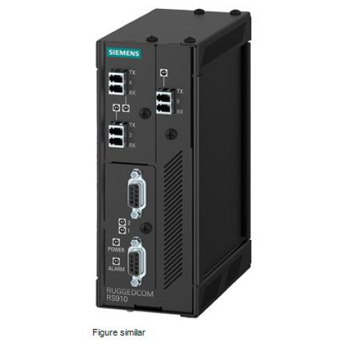 The RUGGEDCOM RS910 is an industrially hardened serial device server with an integrated, fully manag
